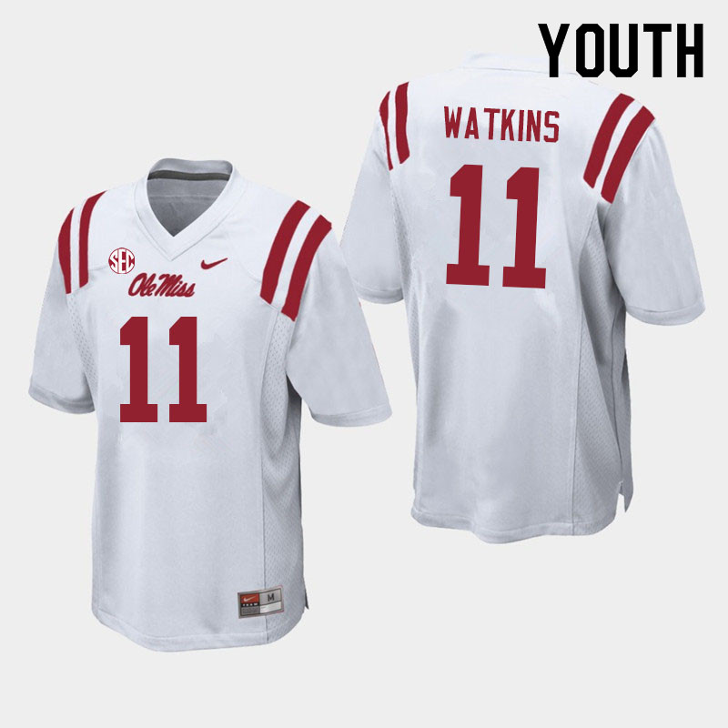 Jordan Watkins Ole Miss Rebels NCAA Youth White #11 Stitched Limited College Football Jersey YLV7858QY